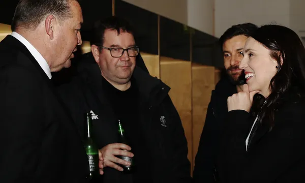 STEVE Hansen Grant Robertson Clarke Gayford Jacinda Ardern after Bledisloe test Getty