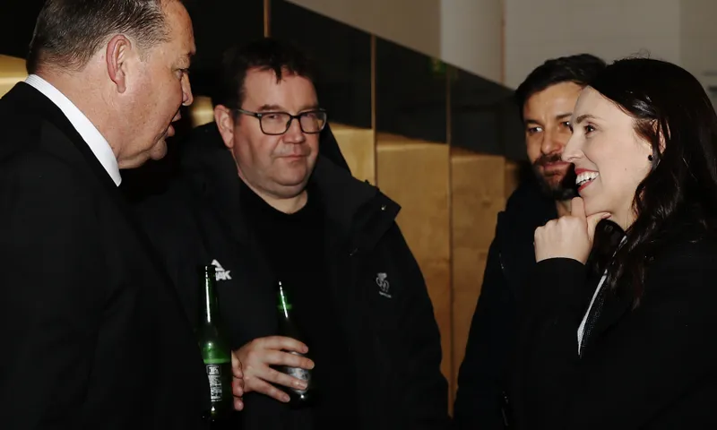 STEVE Hansen Grant Robertson Clarke Gayford Jacinda Ardern after Bledisloe test Getty