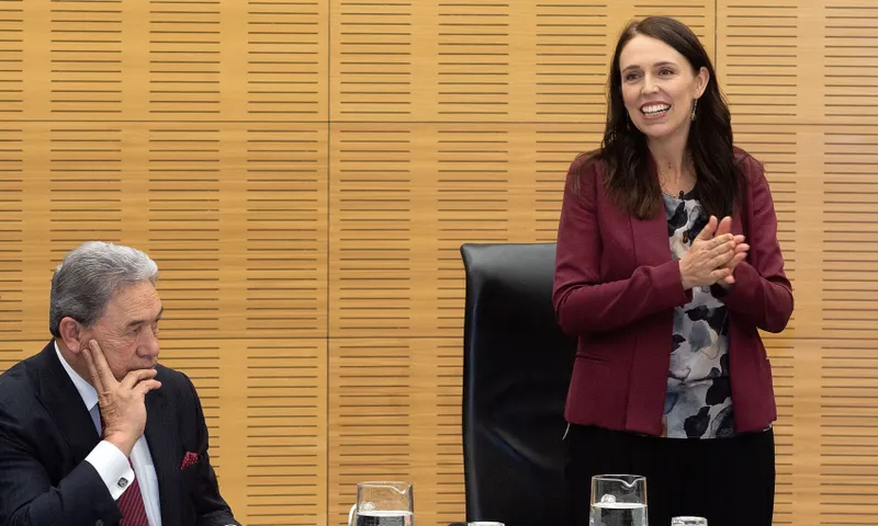 Winston Peters looking at Jacinda Ardern cabinet Getty