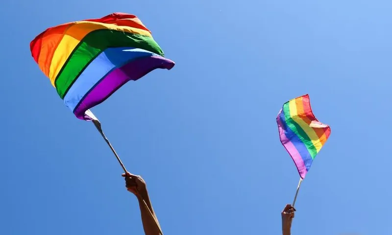 Waving rainbow flags.