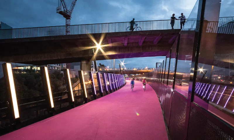 Pink cycle path light path