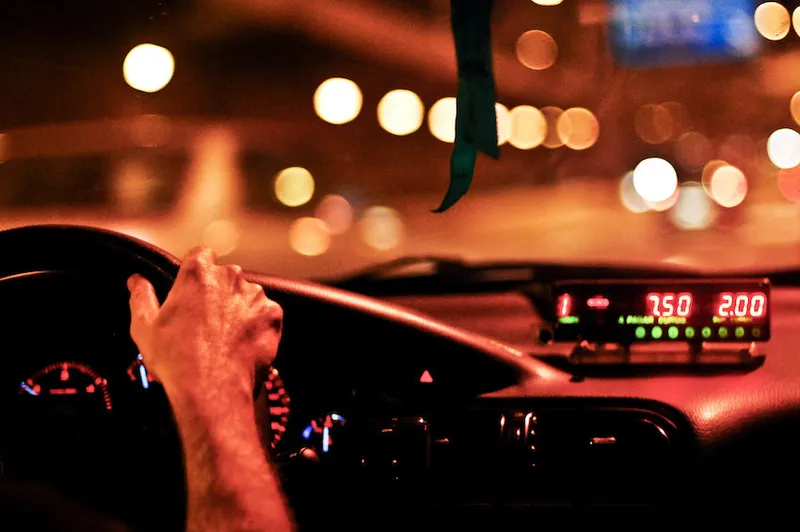 Taxi cab ride at night