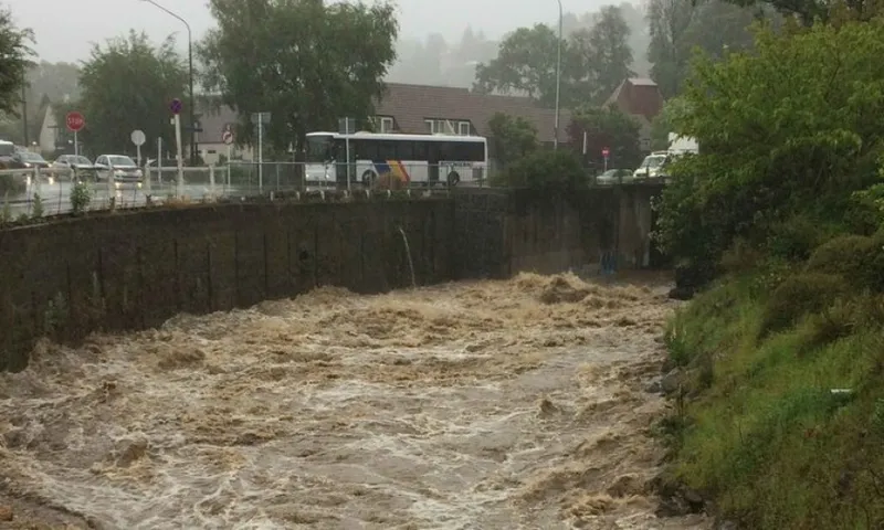 Raging Leith River at the State Highway 1 crossing in Dunedin Josh Thomas RNZ