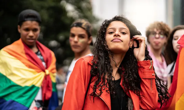 Portrait of Group of Gay Friends at Gay Parade