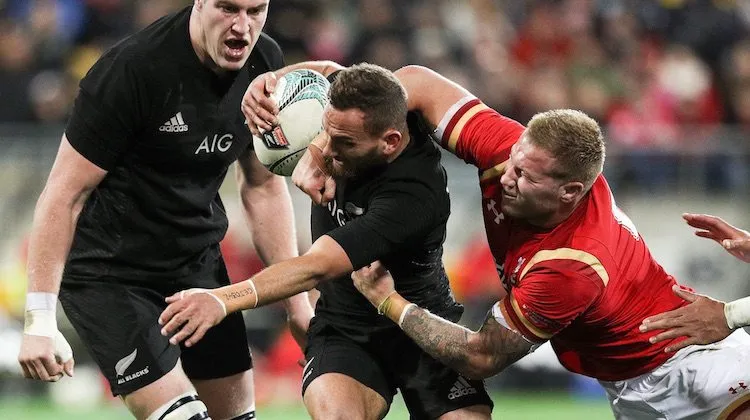 Aaron Cruden is tackled by Wales' Ross Moriarty. Under then new tackle laws Moriarty would have been in a lot of trouble. (Photo: Getty Images)