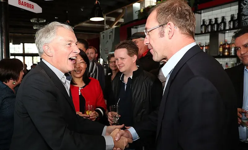 Phil Goff and Andrew Little on October 8, 2016 in Auckland, New Zealand.