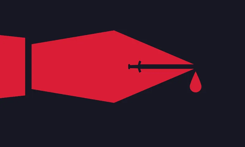 Red pen nib with a sword