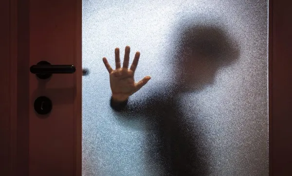 Boy Behind Glass Door