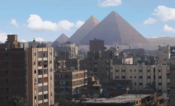 Landscape of Cairo, Egypt with the Giza pyramids behind
