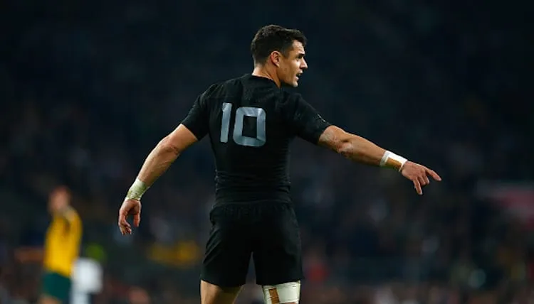 LONDON, ENGLAND - OCTOBER 31:  Dan Carter of New Zealand reacts during the 2015 Rugby World Cup Final match between New Zealand and Australia at Twickenham Stadium on October 31, 2015 in London, United Kingdom.  (Photo by Stu Forster/Getty Images)
