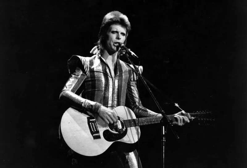 David Bowie performs his final concert as Ziggy Stardust at the Hammersmith Odeon, London, in 1973. Photograph: Express/Getty Images