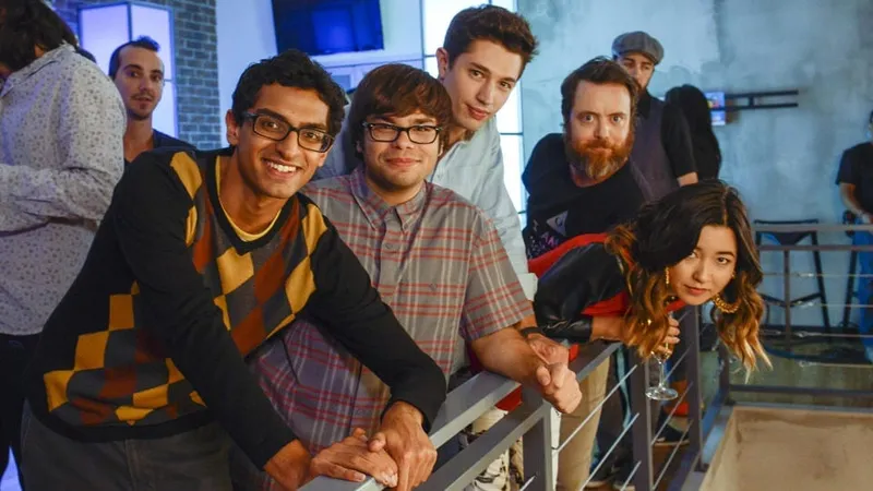 Karan Soni, Charlie Saxton, Jon Dinicol, Maya Erskine, and Jon Daly, "Betas"