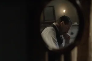 Bates thinking about stairs