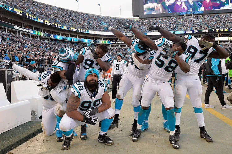 Carolina Panthers dab after defeating the Seattle Seahawks in the NFL Playoffs.  (Photo by Grant Halverson/Getty Images)