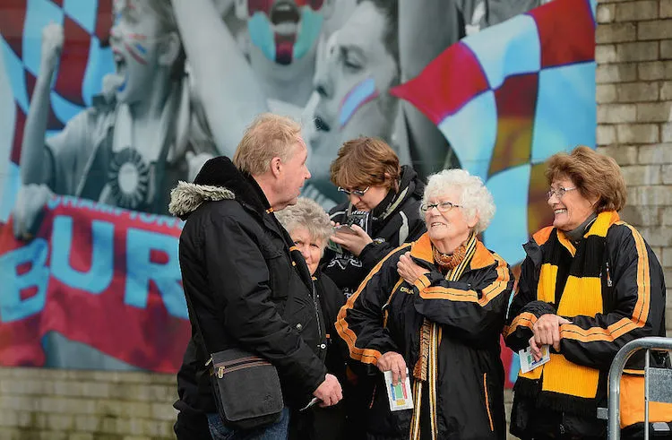 Hull City ultras loiter menacingly outside Turf Moor. (Photo: Getty Images)