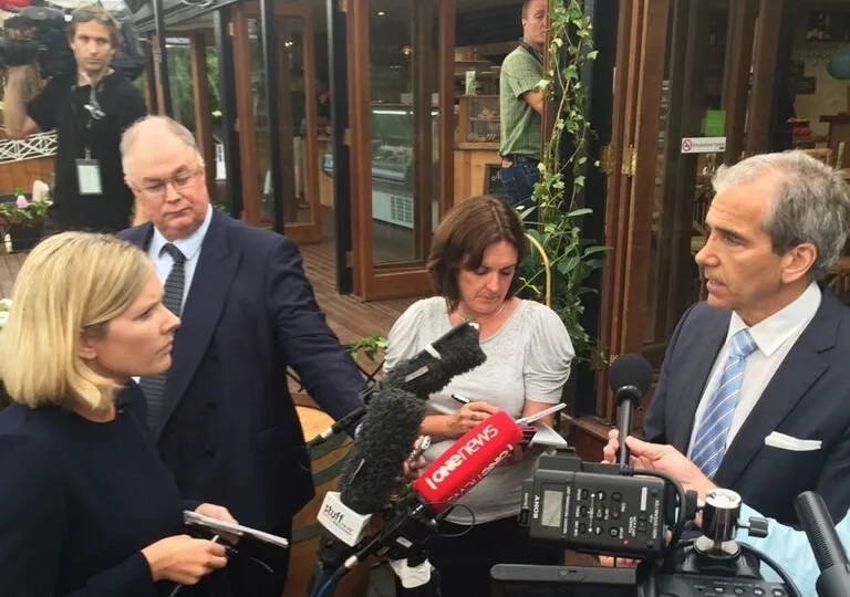 John Palino takes questions from members of the press. Photograph: Tim Murphy