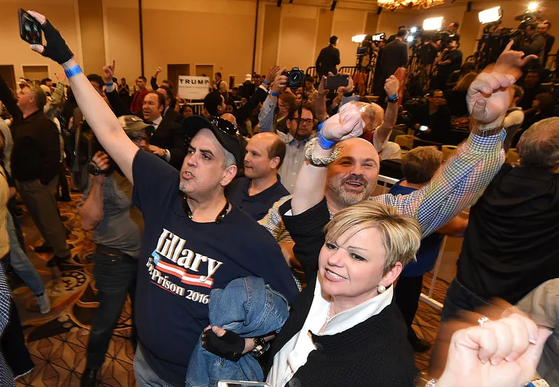Republican presidential candidate Donald Trump speaks at a caucus night watch party at the Treasure Island Hotel & Casino on February 23, 2016 in Las Vegas, Nevada. The New York businessman won his third state victory in a row in the "first in the West" caucuses.