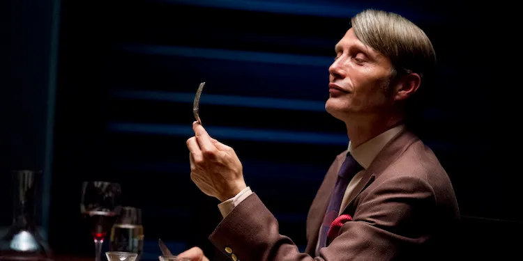 This publicity image released by NBC shows Danish actor Mads Mikkelson as Dr. Hannial Lecter in a scene from the upcoming TV series, "Hannibal."  The series, based on the Thomas Harris novels and starring Mikkelson, Hugh Dancy, and Laurence Fishburne, will premiere on April 4, 2013 on NBC.  (AP Photo/NBC, Brooke Palmer)