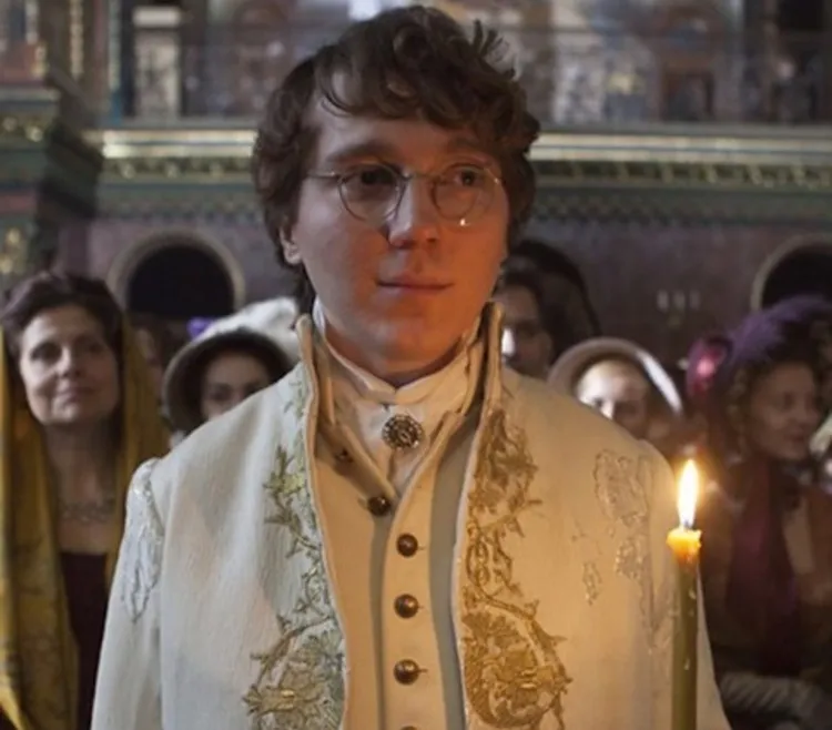 Paul Dano, all lit up with compassion as Pierre Bezukhov