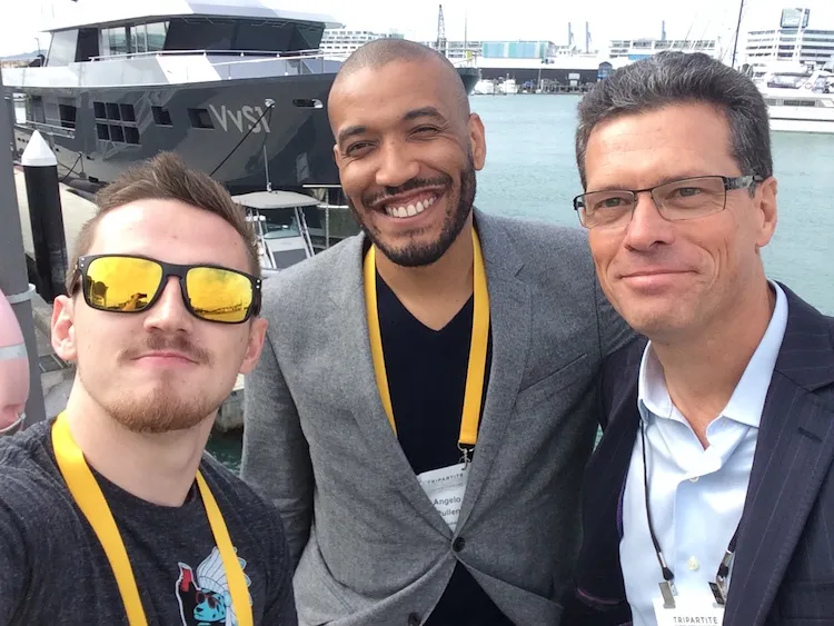 YouTube star Tom Cassell, his business partner Angelo Pullen and the writer selfied by an expert at the Viaduct .