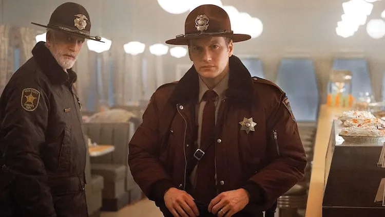 FARGO -- Pictured: (L-R) Ted Danson as Hank Larsson, Patrick Wilson as Lou Solverson. CR: Chris Large/FX