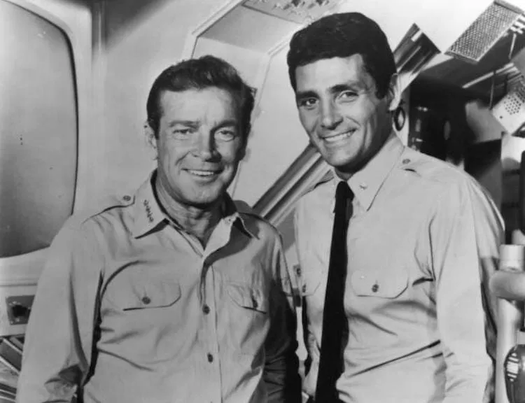 Richard Basehart as Admiral Harriman Nelson and David Hedison as Captain Lee Crane in Irwin Allen's Voyage to the Bottom of the Sea. Image: Irwin Allen Properties, LLC and Twentieth Century Fox Film Corporation
