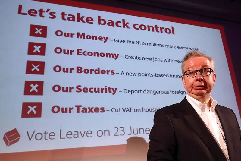 Justice Secretary Michael Gove at a Vote Leave rally last month (Carl Court/Getty Images)