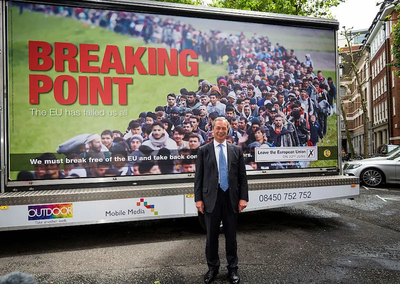Former UKIP leader Nigel Farage poses with the party's controversial EU referendum poster last month ( Jack Taylor/Getty Images)