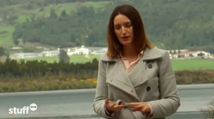Paula Penfold outside Gloriavale (image: Stuff Circuit screengrab)