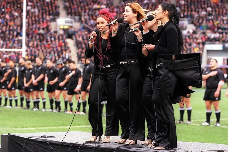 TrueBliss sing the New Zealand national anthem. (Photo by Phil Walter/Getty Images)