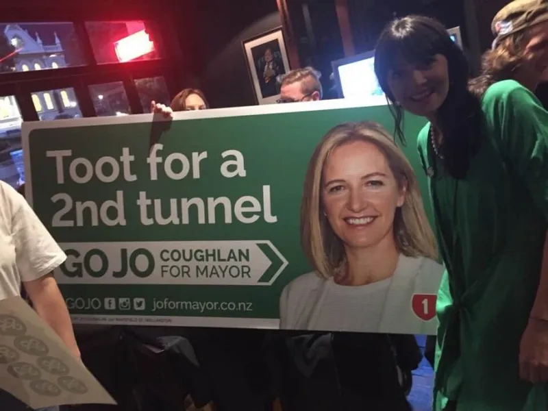 Jo Coughlan supporters hold a sign with Jo Coughlan on it at Backbenches. Photo: another Twitter one