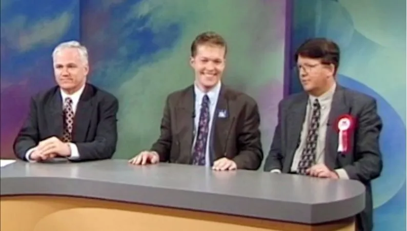 Richard Prebble, Mark Thomas and Alick Shaw in Wellington Central, 1996. Still: NZ On Screen