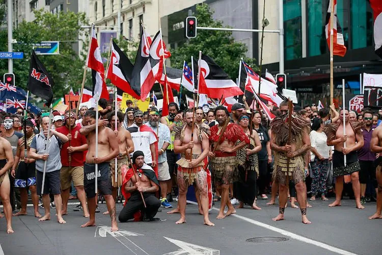 A TPP protest hikoi makes its way down Queen Street, Auckland, February 4, 2016. (Photo: Phil Walter/Getty Images)