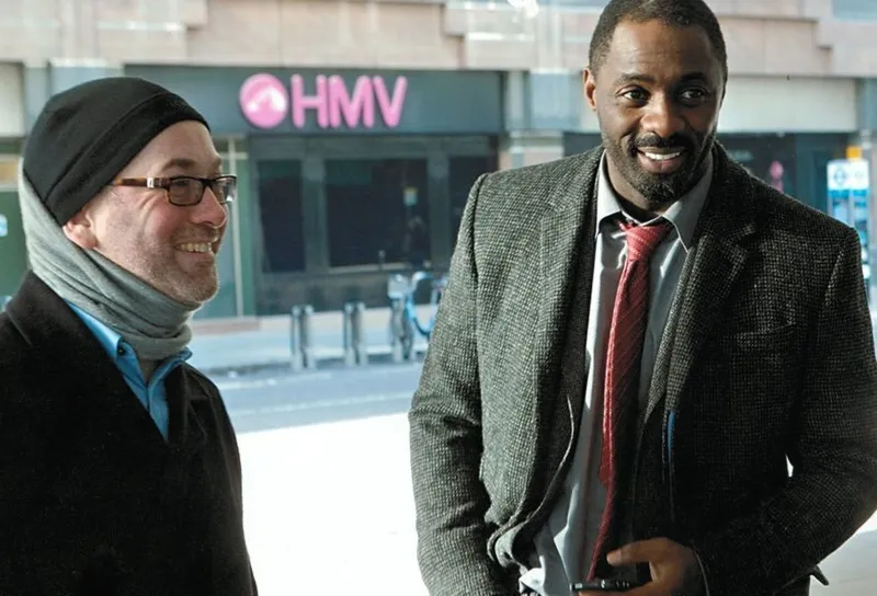 Neil Cross and Idris Elba on set. Photo: neil-cross.com
