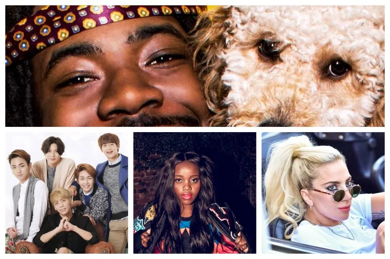 Clockwise from top: D.R.A.M., Lady Gaga, Tkay Maidza, SHINee