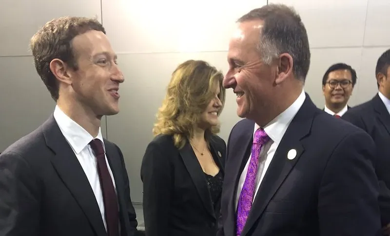 Mark Zuckerberg meets Joh Key and apologises for being very late on his bills (presumably) [Image: twitter]