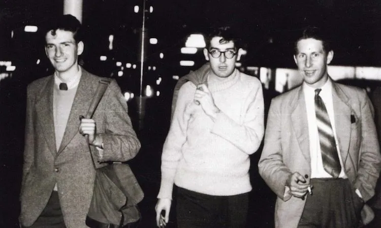 Kevin Ireland, a visitor from Hawkes Bay and Robin Dudding up to no good one night in Auckland, c1956 (Image: supplied)