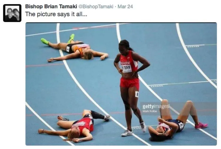 Fun fact that Tamaki clearly didn't know: the woman standing actually came 4th in that race