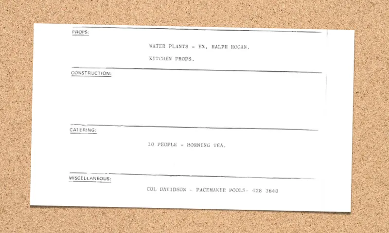 Callsheet for Weet-Bix shoot