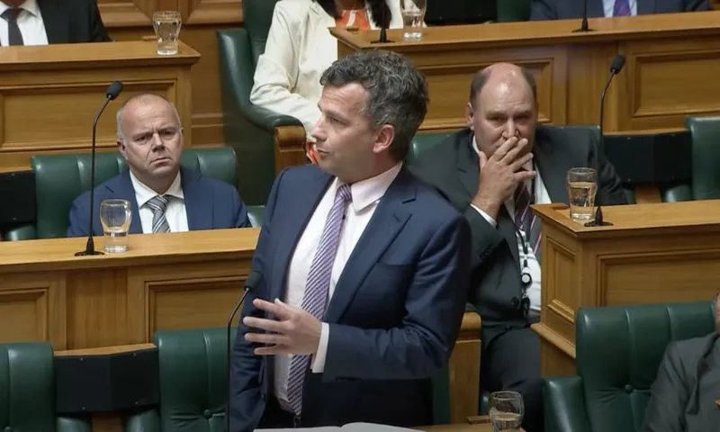 A close-up view of David Seymour in the House, speaking from his bench.