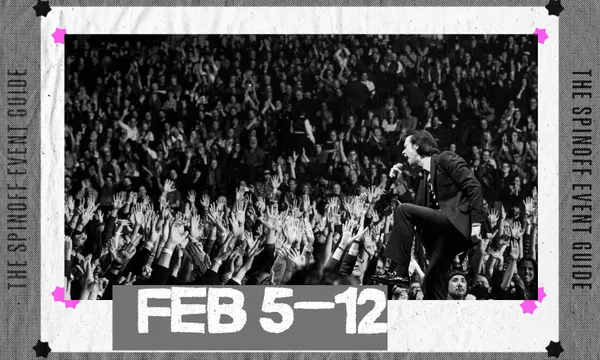 A banner image showing a black and white photo of a large dense crowd at a Nick Cave concert, with the musician Nick Cave kneeling and singing into a microphone.