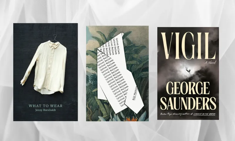 Three book covers side by side with floaty white fabric in the background.