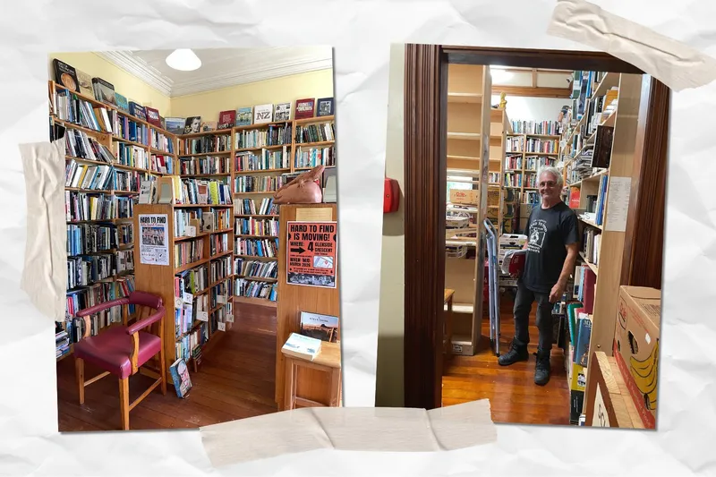 The front room of Hard to Find Books and owner Warwick Jordan.