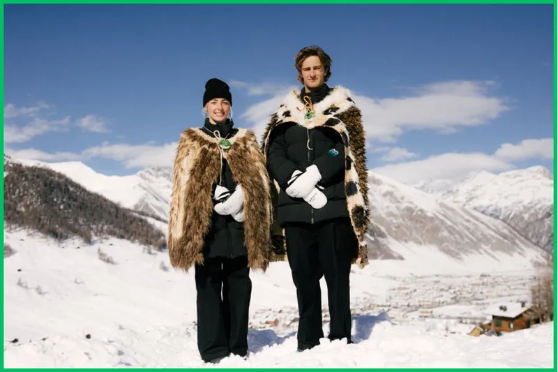 Zoi Sadowski-Synnott and Ben Barclay wear Olympic Kākahu