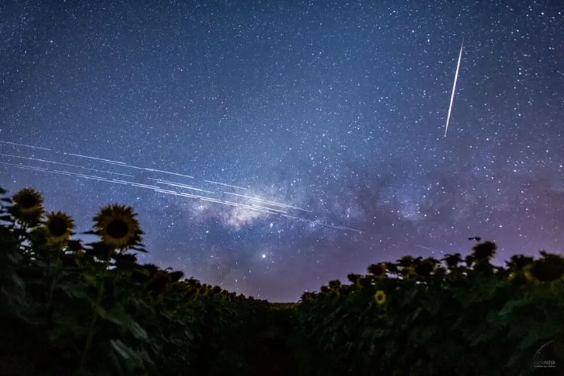 a starry night with streaks of light