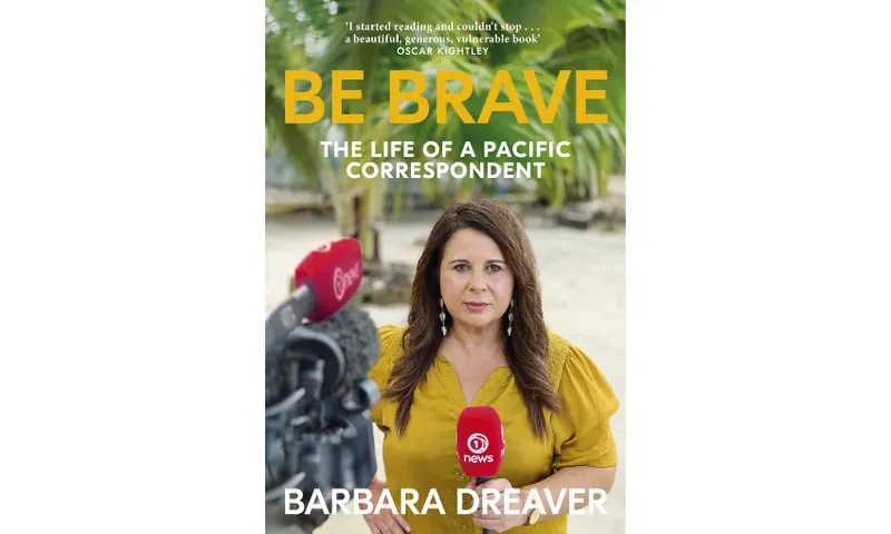 The cover of Barbara Dreaver's book shows her with an RNZ microphone standing on a beach on a Pacific Island.