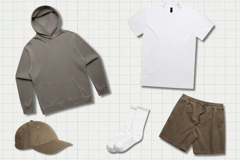 A hoodie, T-shirt, shorts, socks and cap all from AS Colour
