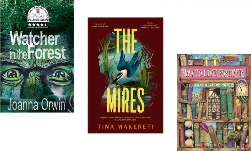 Three book covers descending.