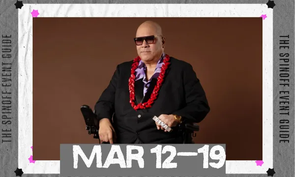 A photo of musician Fonotī Pati Umaga who is wearing black and sunglasses.