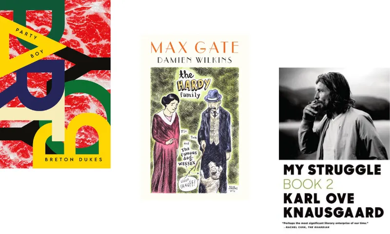 Three book covers descending.
